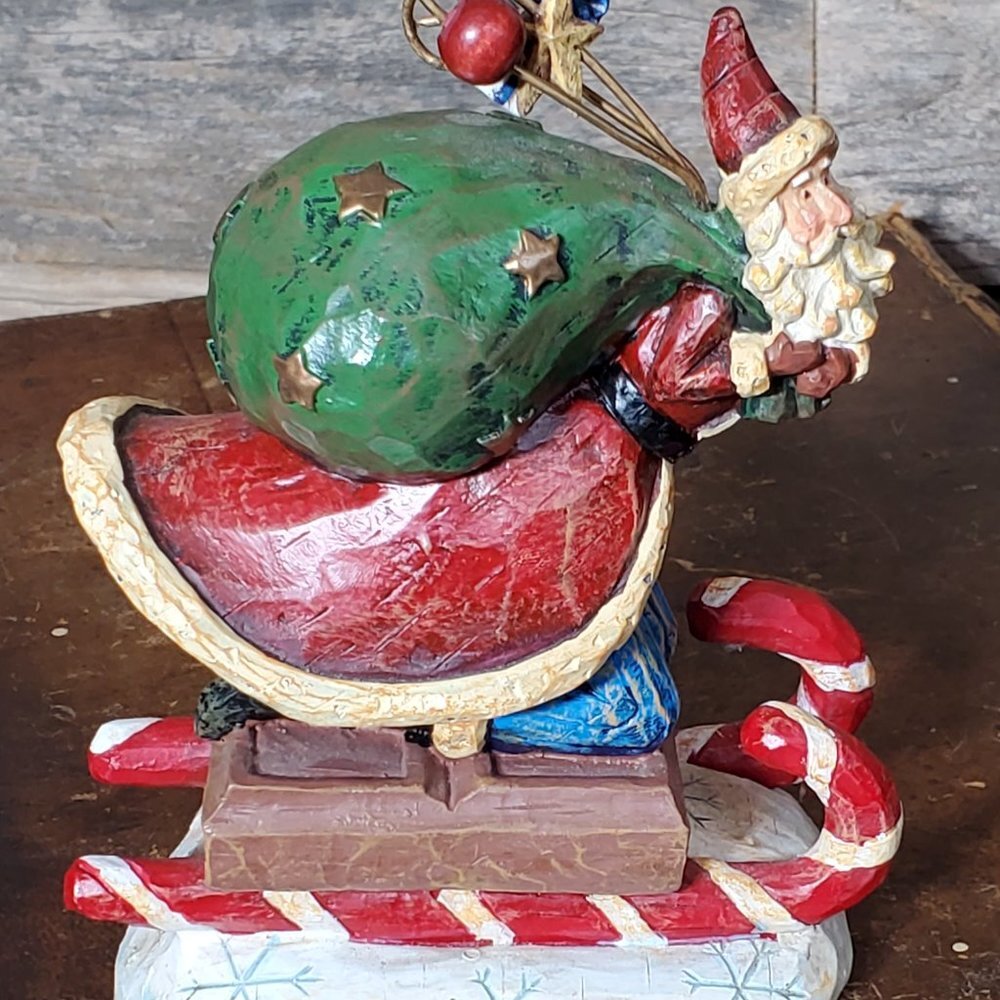 Old World Santa - Stocking Holder - Green bag with Stars  - Candy Cane & Choco